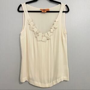 Tory Burch Cream Silk Blouse 3D Square Detail Sz 8